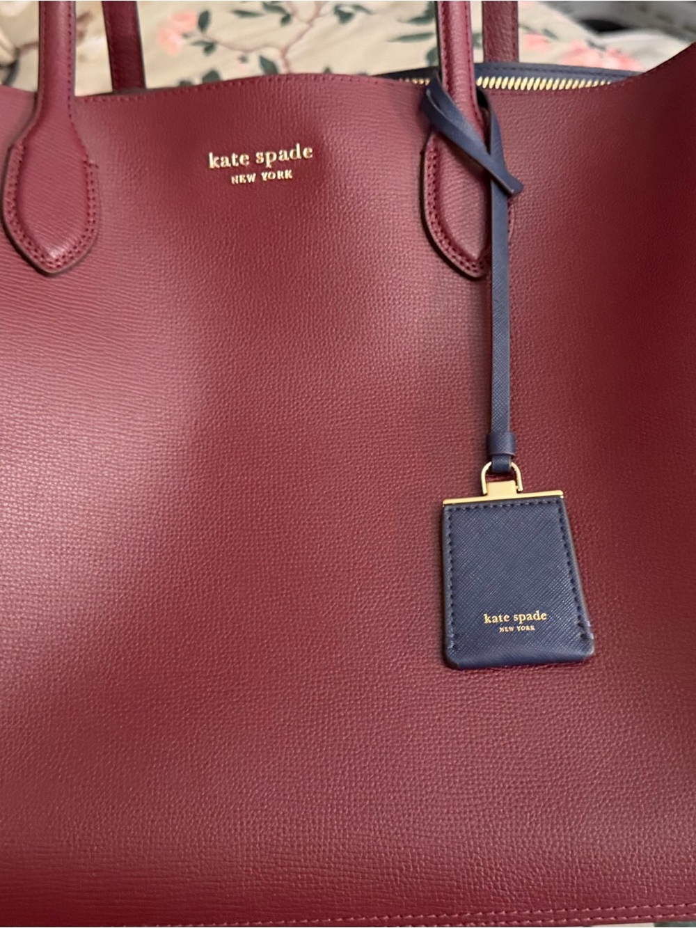 kate spade Burgundy Tote with Navy Tag